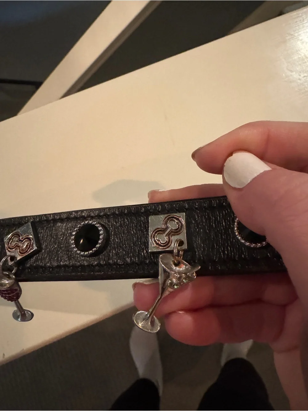 Concha Wine & Martini Studded Black Dog Collar